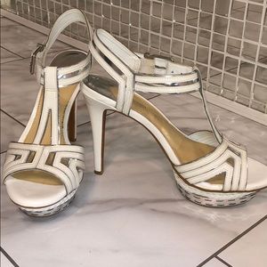 Gianni Bini White and Silver geometric high heels.